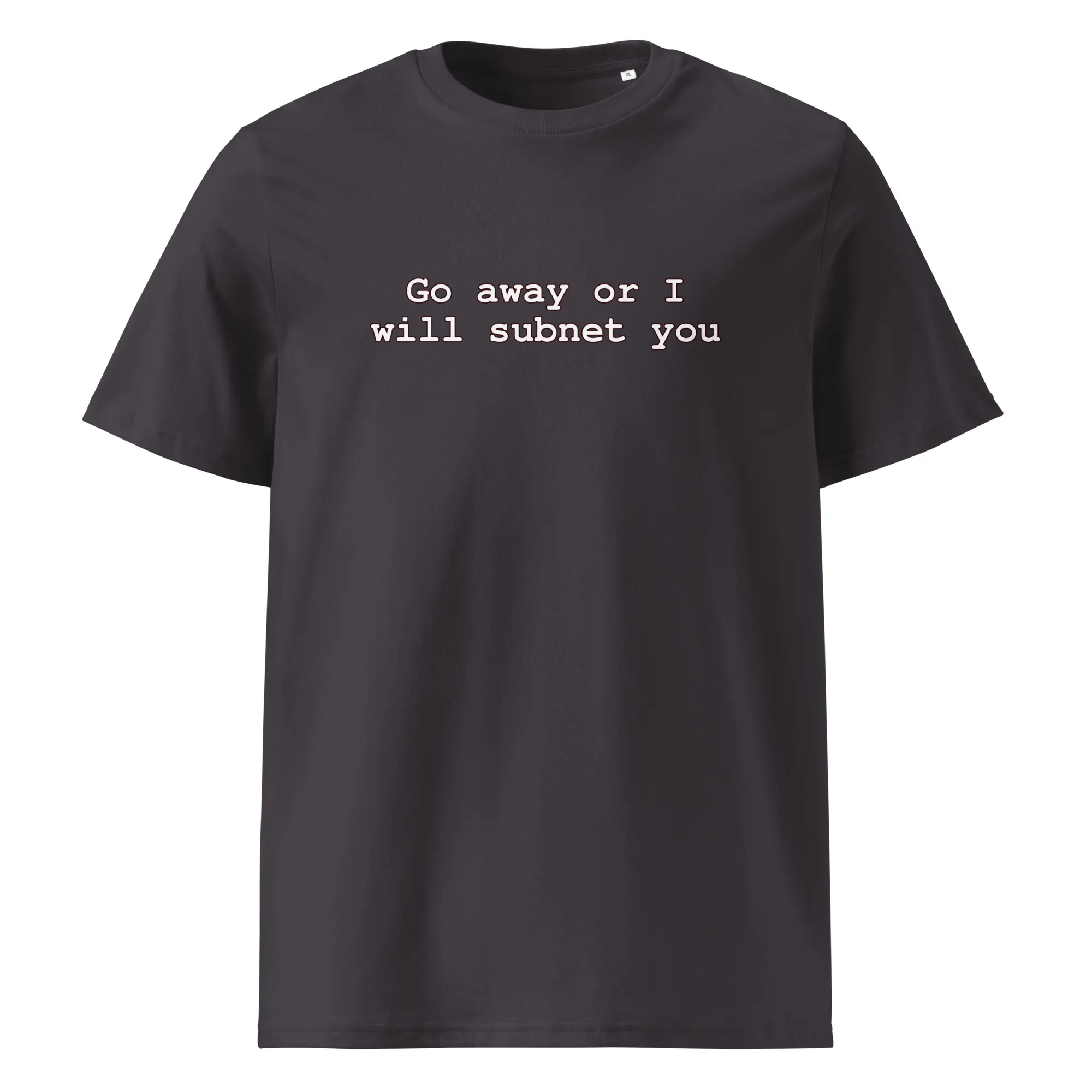 Go Away Or I Will Subnet You network engineer t-shirt with IT humor. Perfect for sysadmins, network admins & tech support. Technical threats welcome.