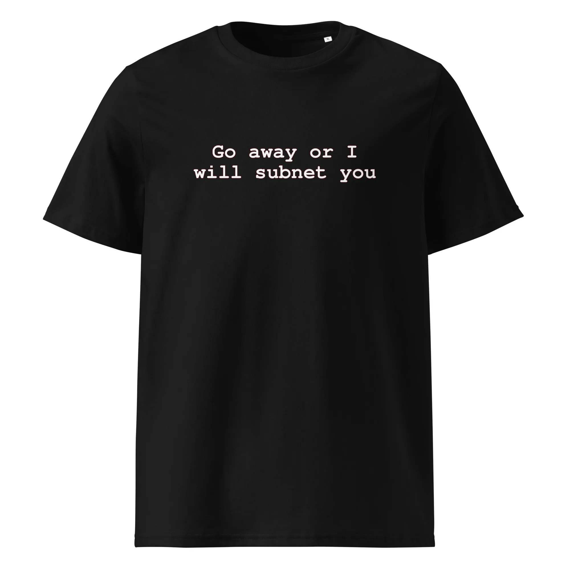 Go Away Or I Will Subnet You network engineer t-shirt with IT humor. Perfect for sysadmins, network admins & tech support. Technical threats welcome.