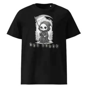 Not Today Unisex Organic Cotton T-Shirt – Kawaii Grim Reaper Graphic Tee
