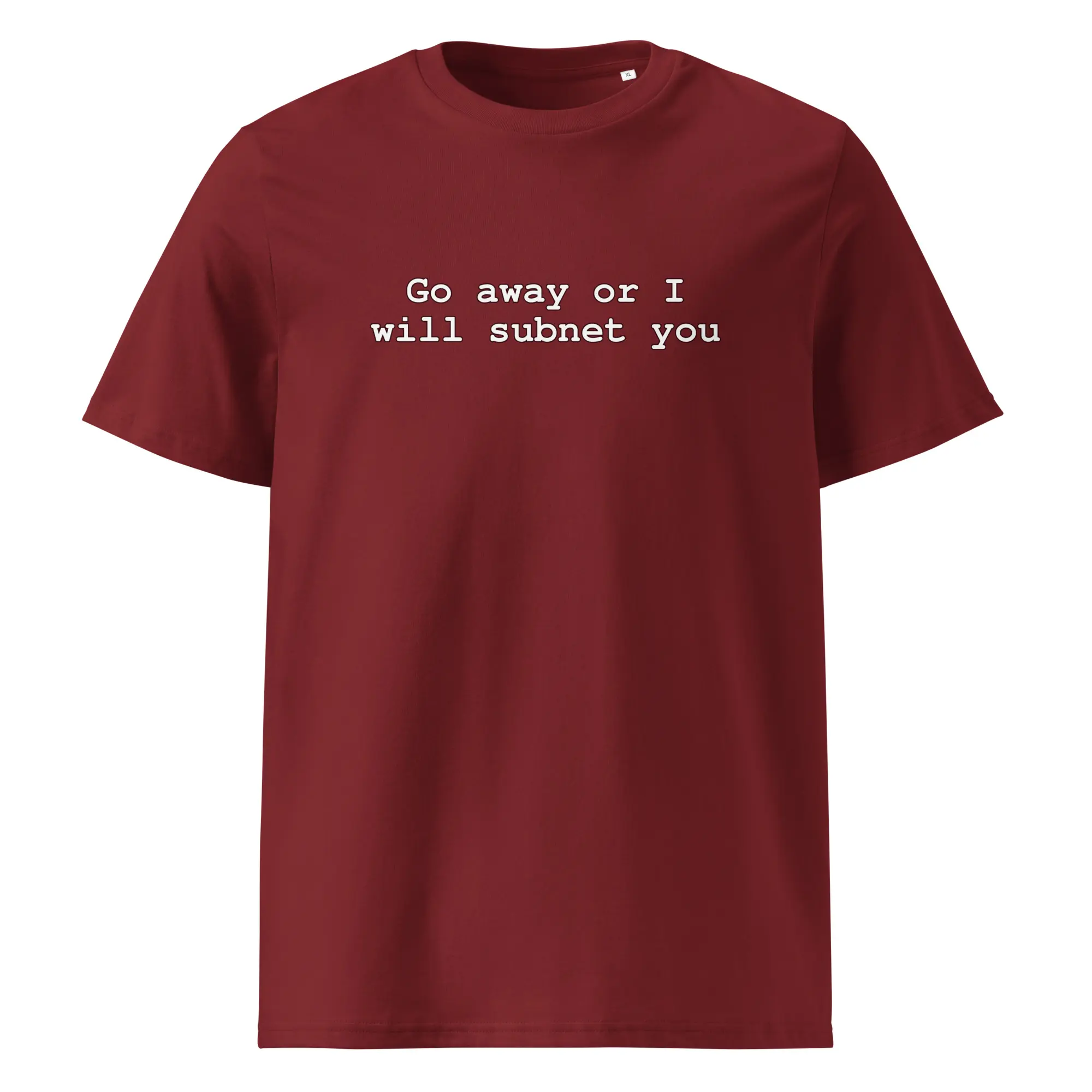 Go Away Or I Will Subnet You network engineer t-shirt with IT humor. Perfect for sysadmins, network admins & tech support. Technical threats welcome.
