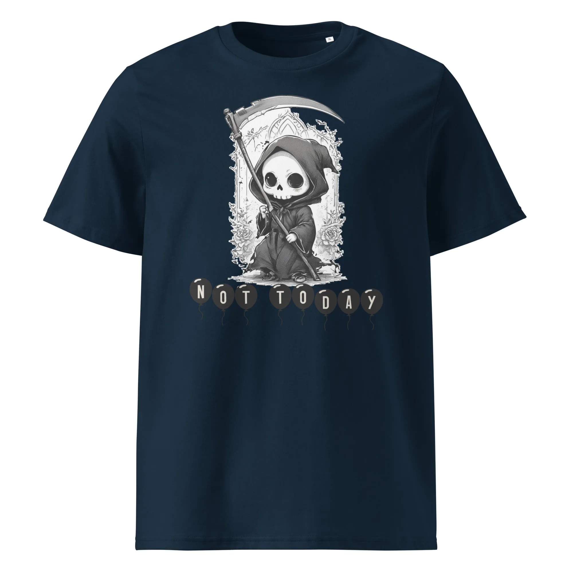 Not Today Unisex Organic Cotton T-Shirt – Kawaii Grim Reaper Graphic Tee - Image 4