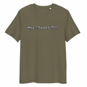 While not succeed equals try motivational programming t-shirt with code loop for developers