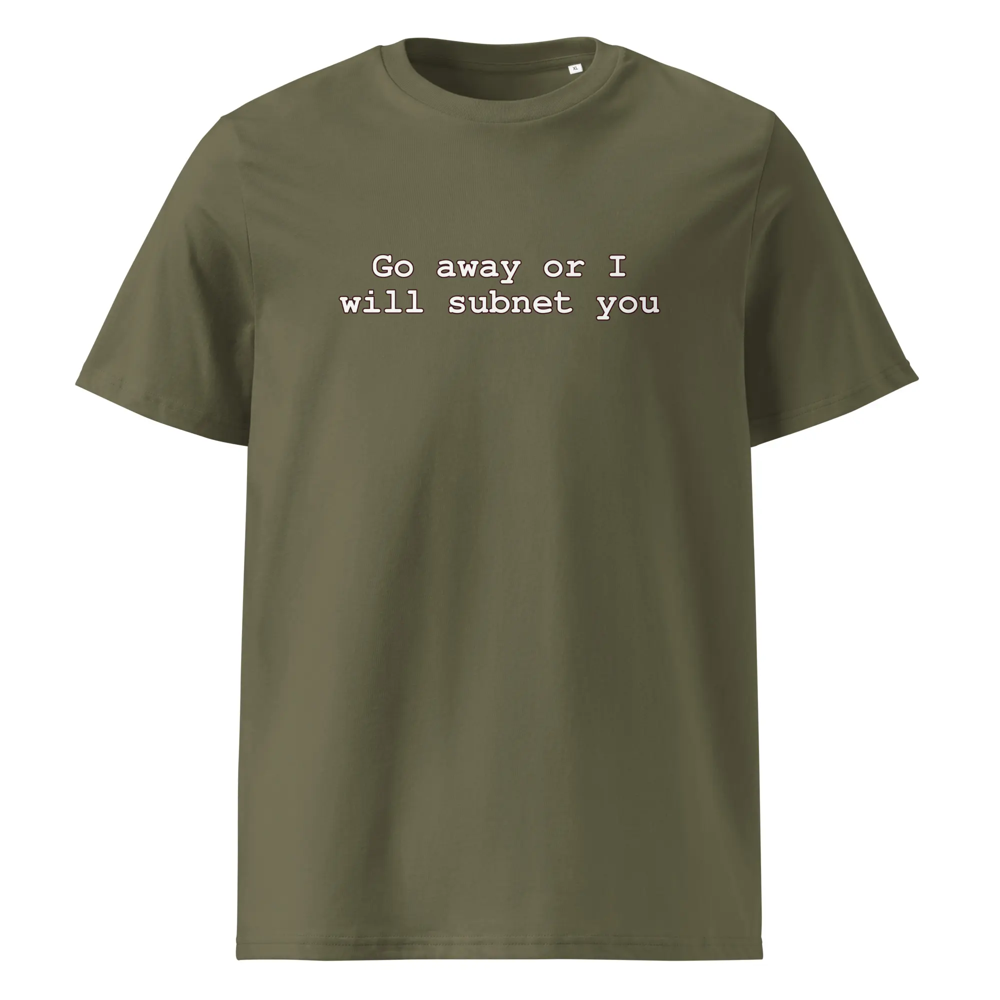 Go Away Or I Will Subnet You network engineer t-shirt with IT humor. Perfect for sysadmins, network admins & tech support. Technical threats welcome.