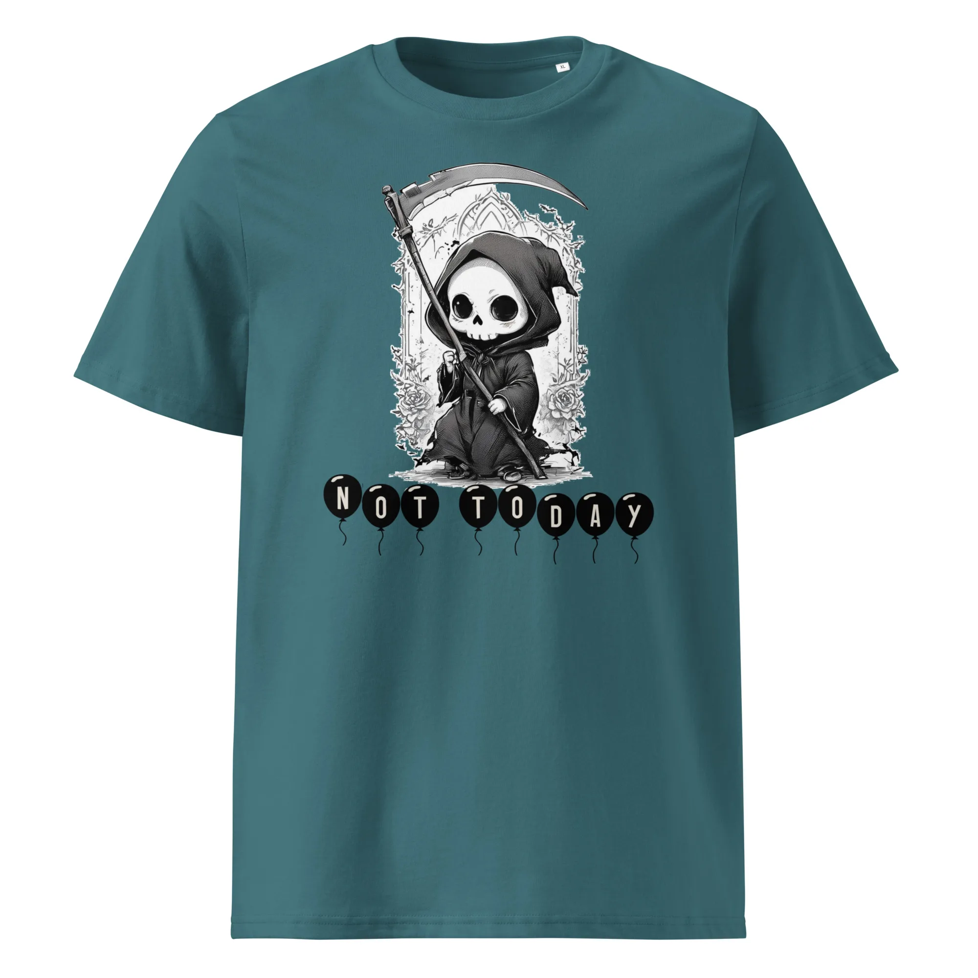 Not Today Unisex Organic Cotton T-Shirt – Kawaii Grim Reaper Graphic Tee - Image 6