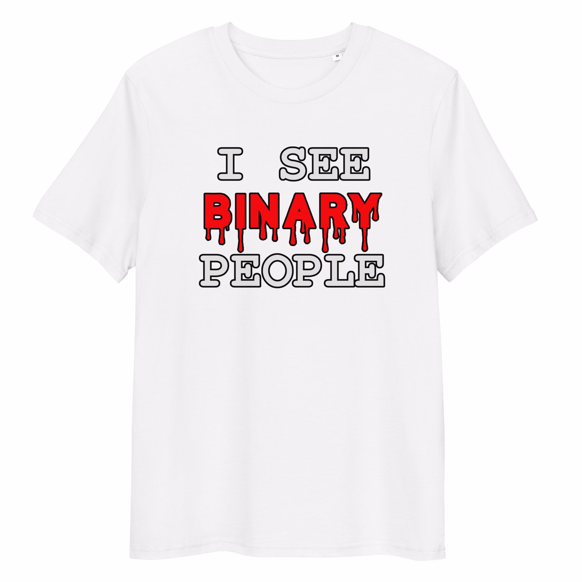 Funny programmer t-shirt: "I See Binary People" parody. Perfect for software developers, coders & computer science students. They're everywhere.