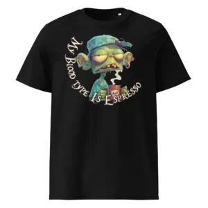 My Blood Type Is Espresso zombie coffee unisex organic cotton tee for the sleep-deprived