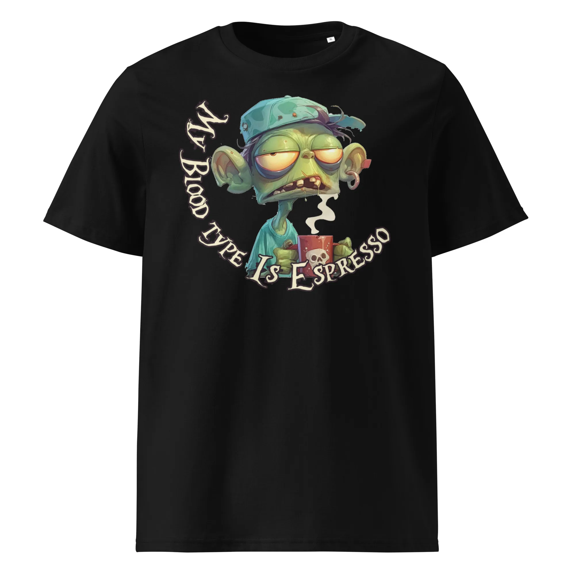 My Blood Type Is Espresso zombie coffee unisex organic cotton tee for the sleep-deprived